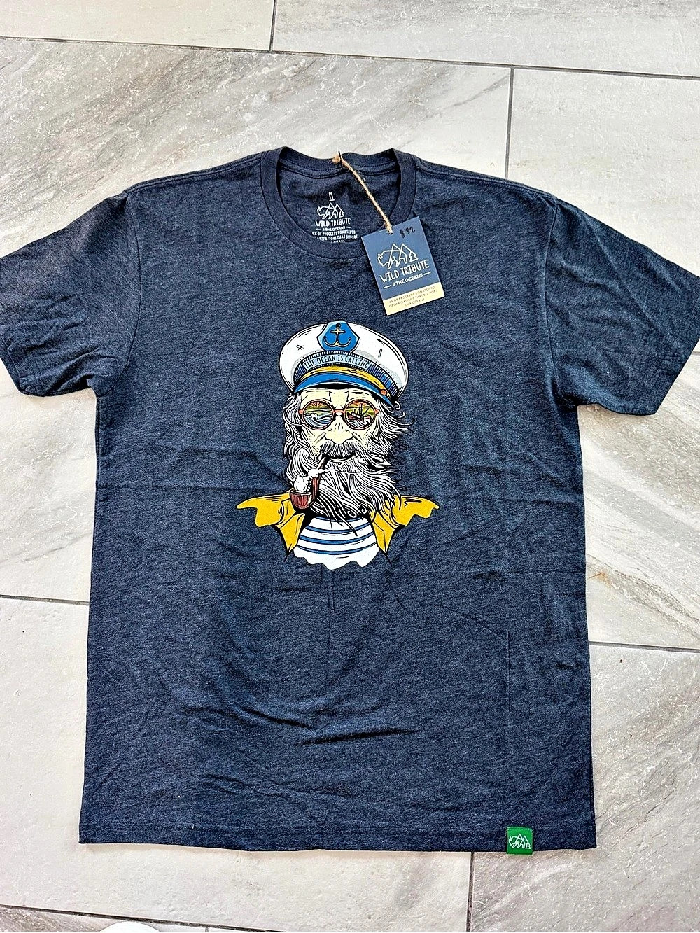 Wild Tribute Old Man Captain Graphic Tee Blue NEW
